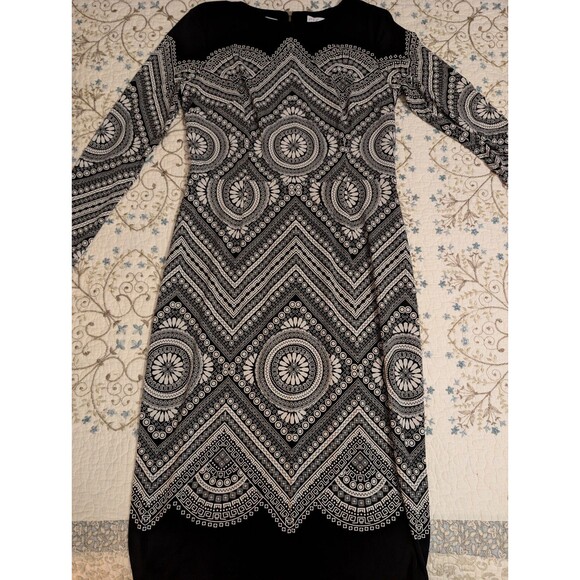 Maggie London Long Sleeve Black And White Round Neck Sheath Dress Size 8 - Picture 5 of 14